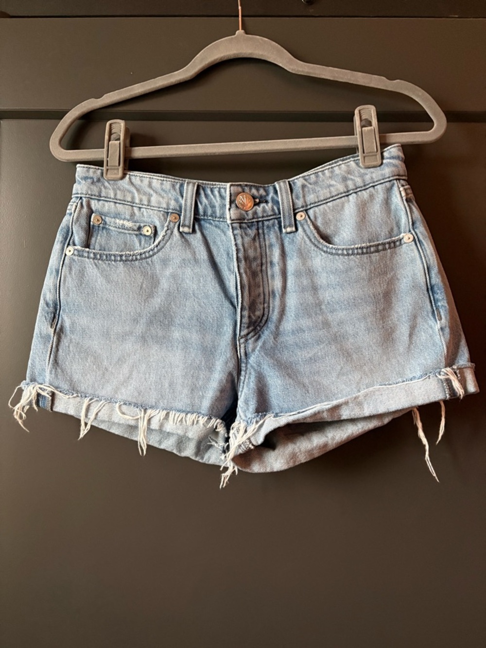 rag & bone Light Blue Frayed Hem Denim Shorts